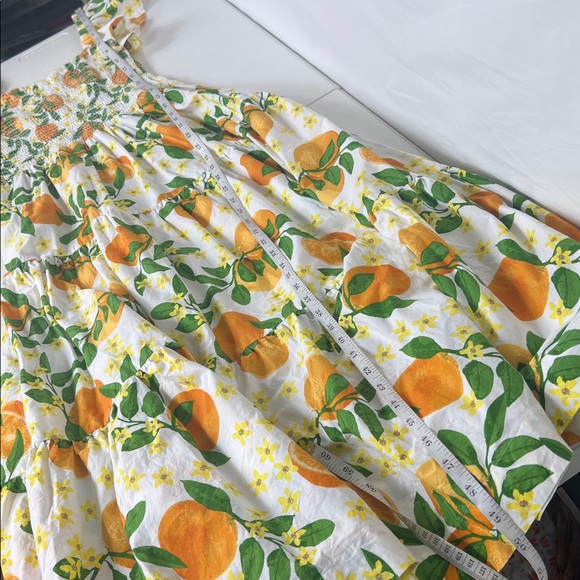 8 OAK LANE Sz M Orange Grove Smocked Tiered Dress Cotton Flutter Sleeve - Picture 9 of 13